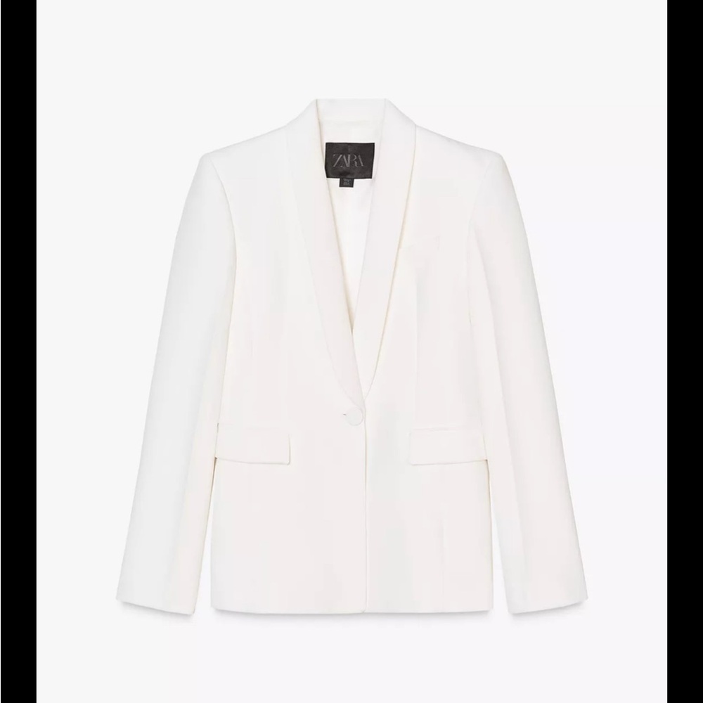 Zara Women's White Blazer ZW Collection Tuxedo Jacket